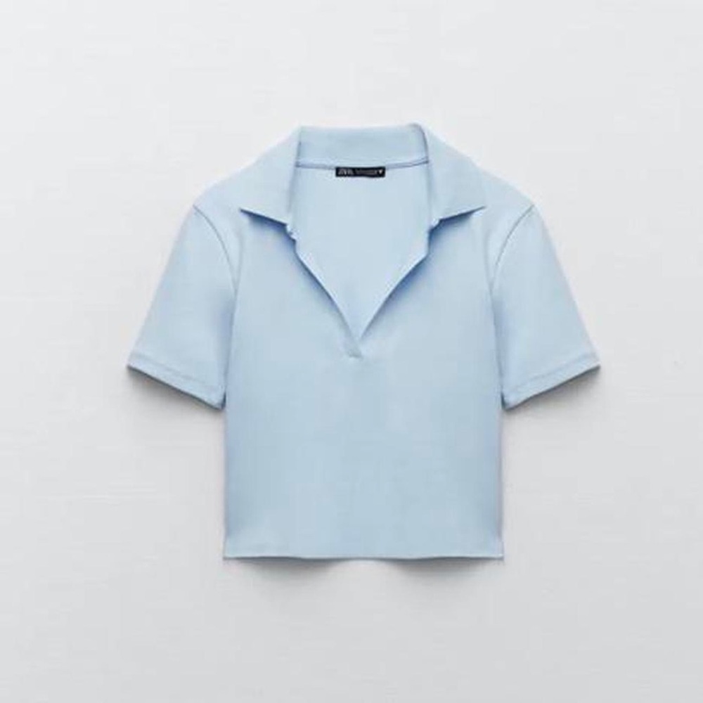 Zara Cropped Blue Collard Shirt
